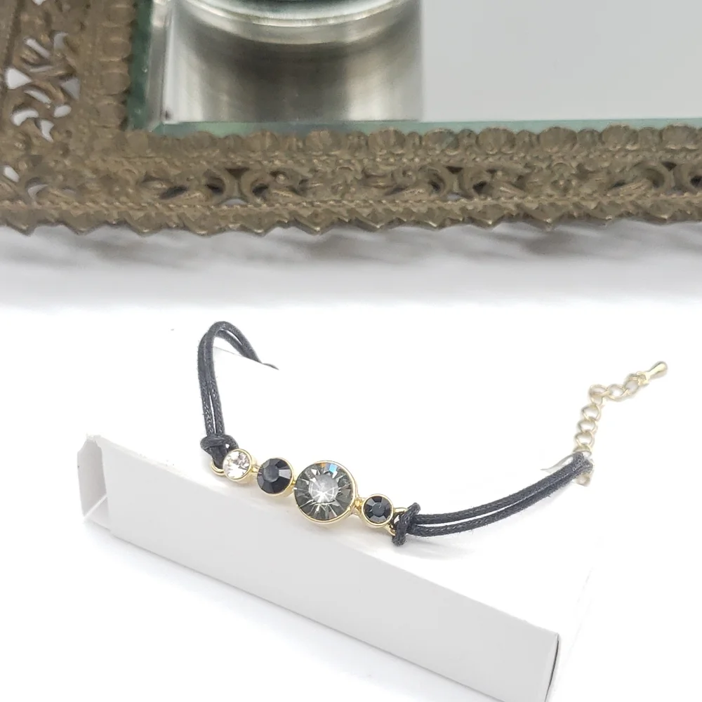 Black Diamond Glass Crystal Cord Bracelet